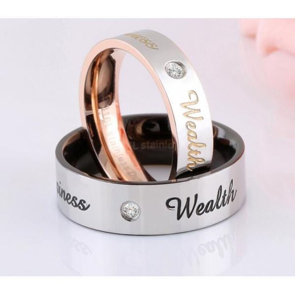 Couple Diamond Ring Rose Golden Finger Ring for Lovers Stainless Steel Wedding Rings