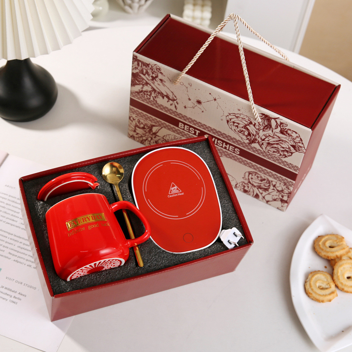 US Business Office Home Gift Set Smart Mug Electric Heating Cup USB Heating Coaster Ceramic Coffee Mug Warmer Cup