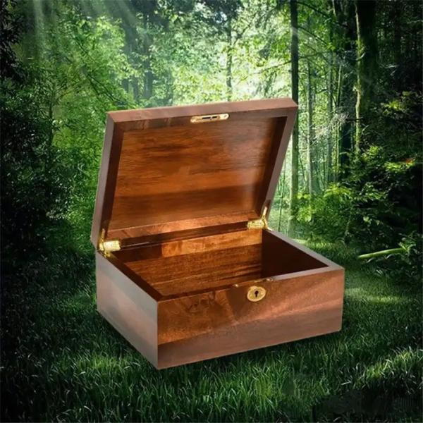 Acacia Wood Decorative Wooden Packaging Box Hand Crafted Wooden Box With Hinged Lid