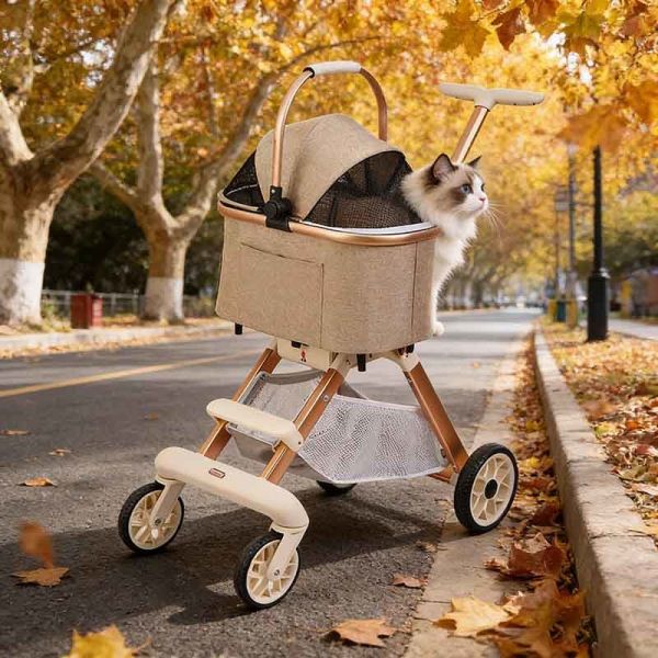 Wholesale Dog Cat Stroller, Foldable Lightweight Travel Trolley, 4-Wheel Safe Breathable Pet Carrier Bulk