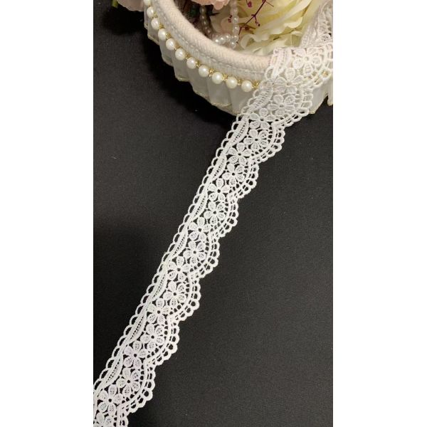 4cm Water Soluble Milk Silk Floral Lace Trim with Double Scalloped Edge for Dress and Lingerie