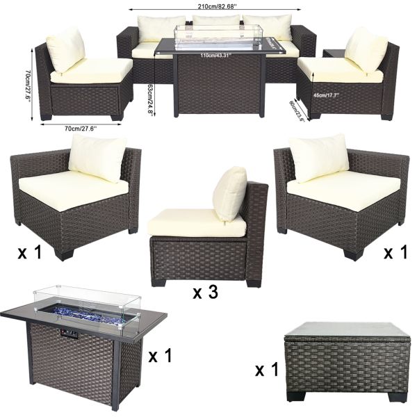 Factory Wholesale Wicker Rattan Outdoor Sectional Sofa Set with Fire Pit Table  Knock Down Patio Furniture Set