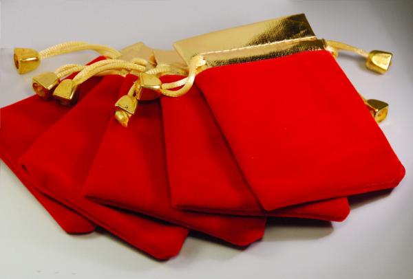 50 jewelry pouches - Gold top velvet pouches, jewelry bags, red color, 10cmX8cm