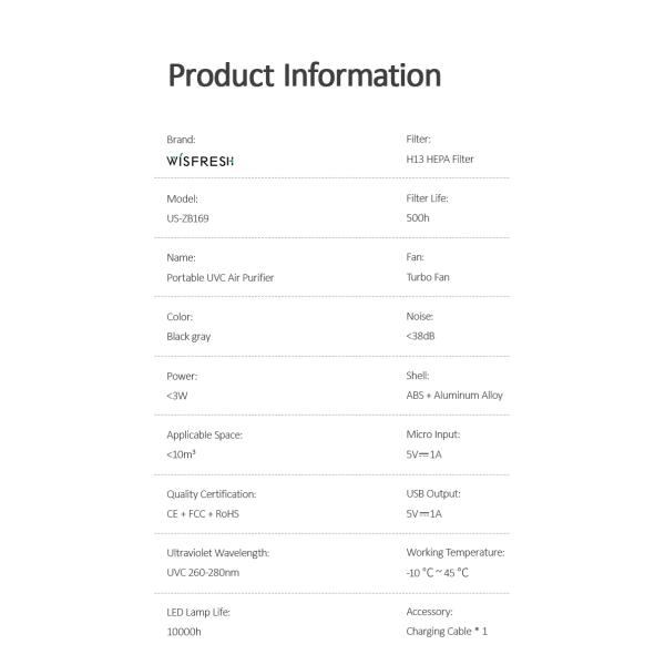 ион RoHS красного UVC очистителя воздуха автомобиля 30dB личный отрицательный