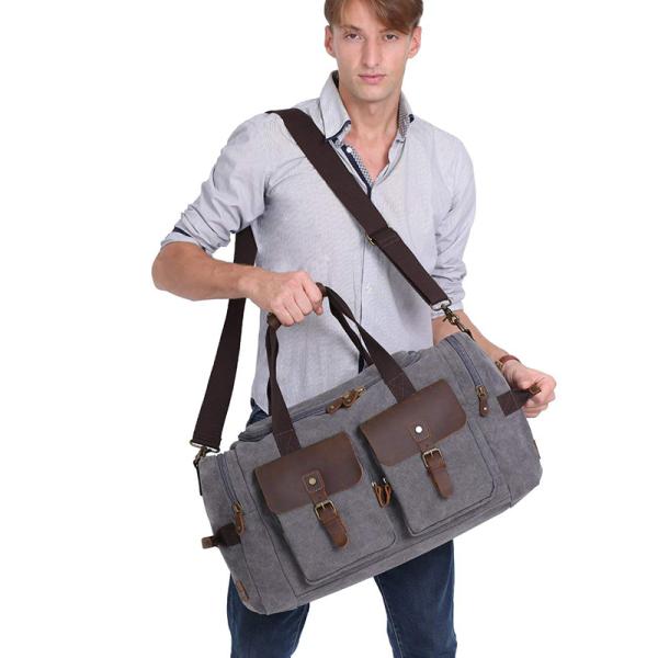 Canvas Leather Patchwork Garment Weekender Bag Large Capacity For Academic Travel