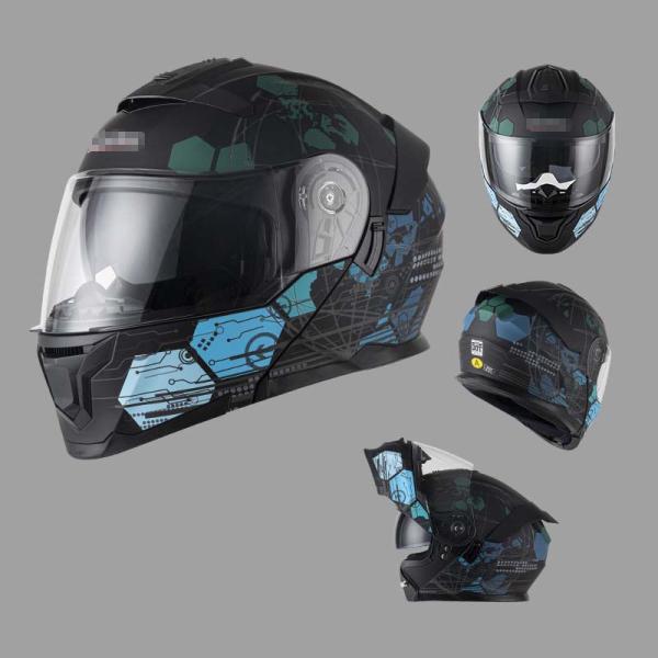 DOT certified flip up motorcycle helmet with double PC visor and EPS impact foam liner