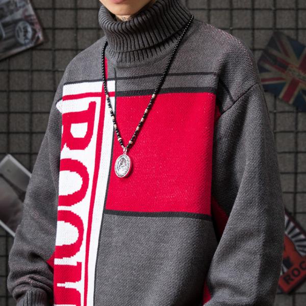 55% Silk 45% Cashmere Turtleneck Mens Warm Sweaters Long Sleeve Solid Color