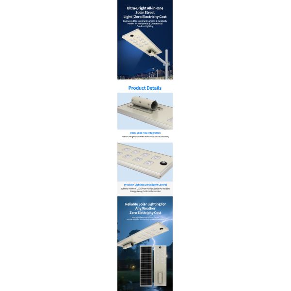 Outdoor LED Solar Street Light IP66 Waterproof, 5054 LED Chips Monocrystalline Panel Long Service Life