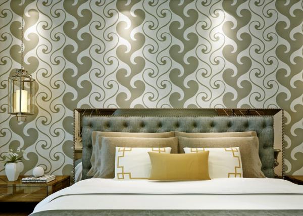 0.53*10m Velvet Textured Wallpaper , White And Green Velvet Wallpaper For Home Decoration