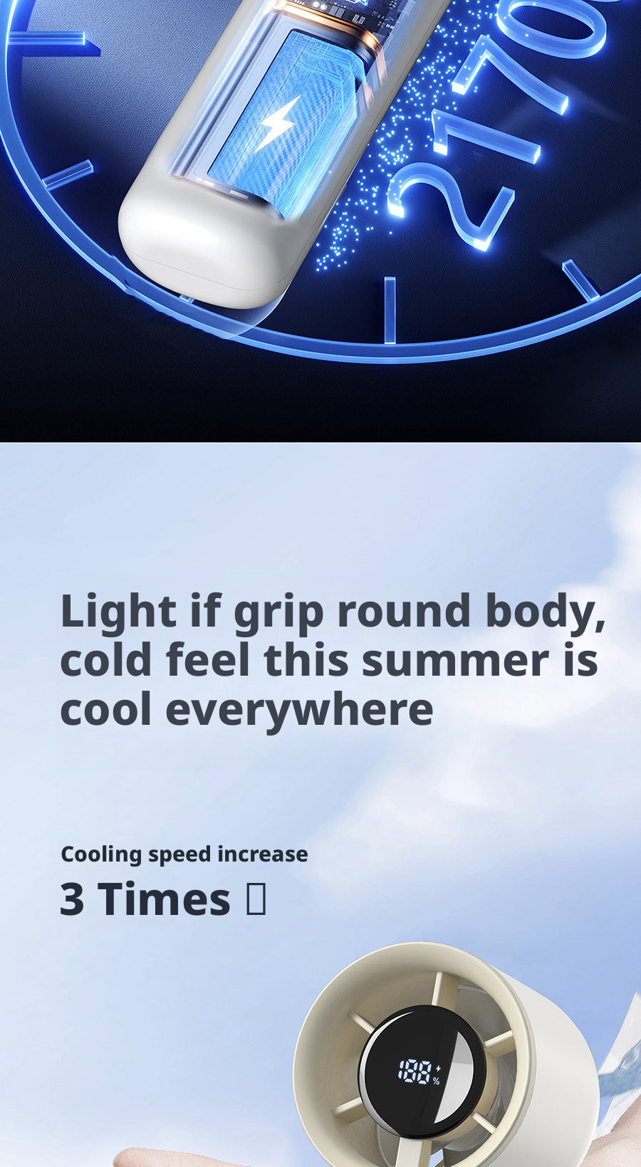 2000mAh Plastic Small Personal Battery Operated Fans Lightweight Design Car Hotel Use