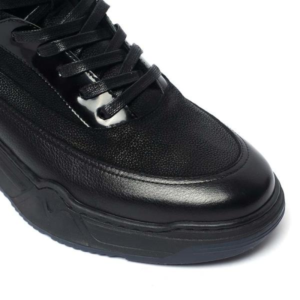Rubber Outsole Winter Black Mens Leather Casual Boots