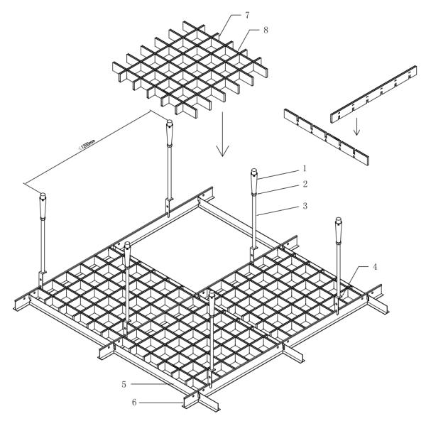 0.3mm-0.9mm Restaurant Metal Ceiling Tiles Fireproof Concealed False Open Cell