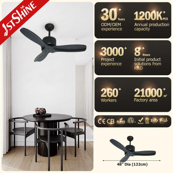 Lâmpada de teto ROHS decorativa de poupança de energia com ventilador 3 lâminas de madeira maciça