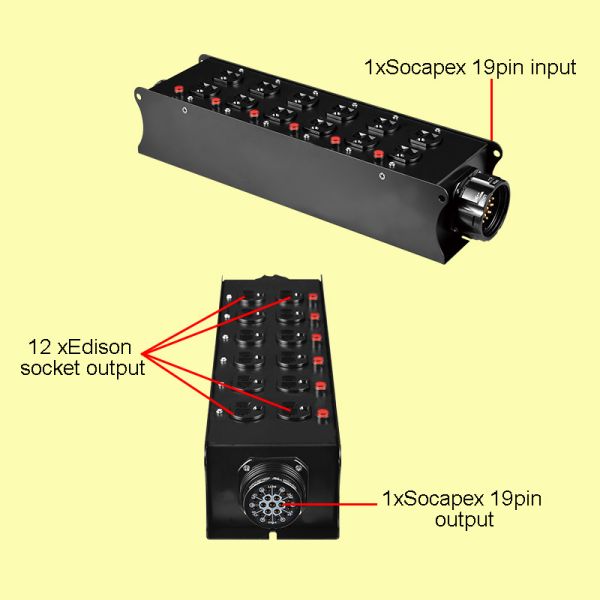 SOCAPEX 19-Pin Input to 12-Way Rack Mount Steel Power Distribution Box for Stage DJ Lighting Equipment