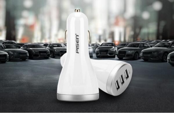 original Pisen 3 ports car charge, USB output 1a/2.1a/2.4a, Pisen car adapter for Iphone/Ipad/Samsung