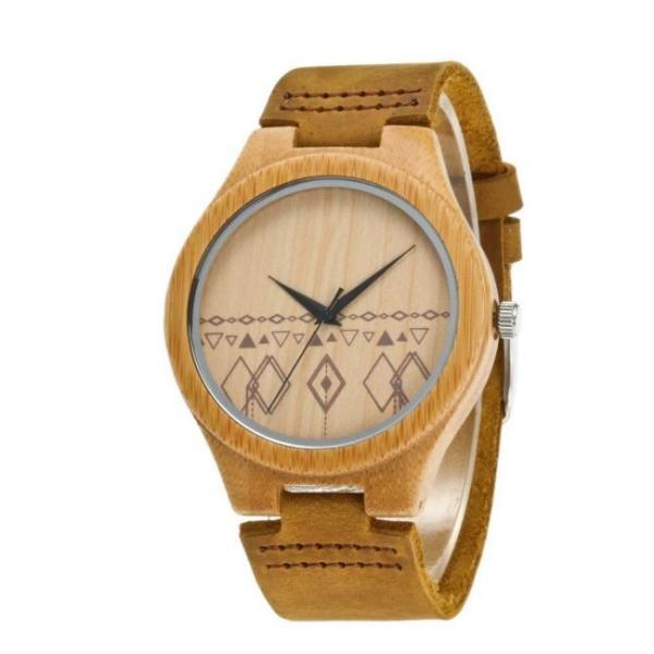 44mm Mens Wooden Wrist Watch 1.73 Inch Engraved Wooden Watches Water Resistant