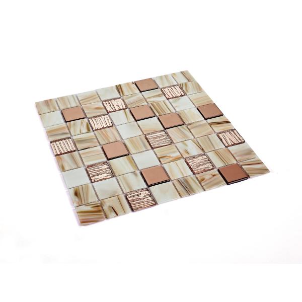 Firebrick and Anti-slip 304x304mm Interior Wall Glass Mosaics For Building and Swimming Pool