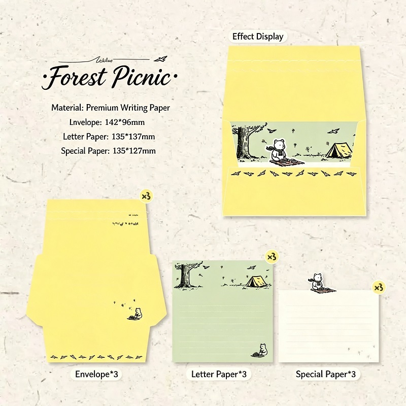 Cute Animal Letter Paper Set Tear Strip Easy Open Envelope Stationery