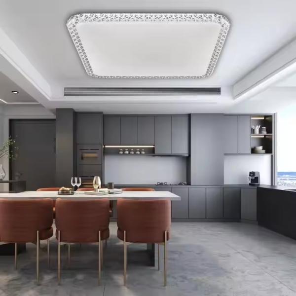 Interior Square Modern Crystal Lamp Fixture Power Adjustable Dimmable Surface Mount Hotel Bedroom Living Room Led Ceiling Light