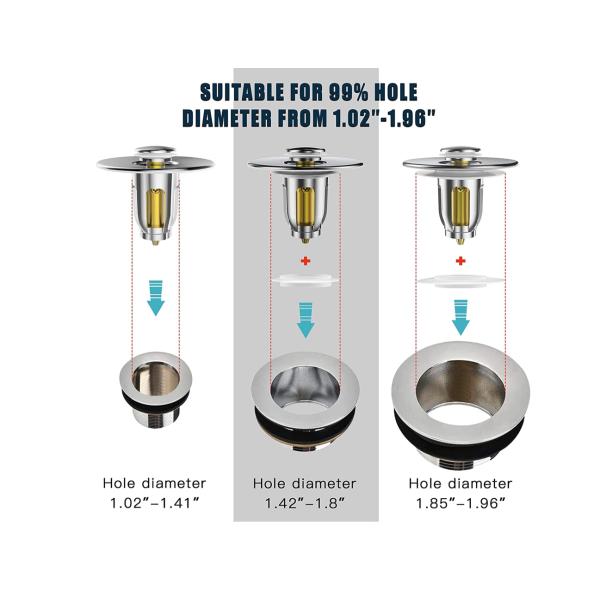 2.44inch American Size Upgraded Brass Sink Drain Stopper Pop Up Bathtub Drain Strainer