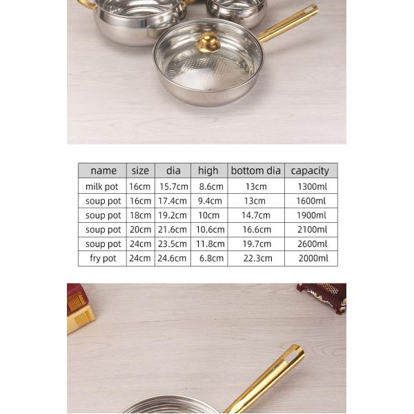 Best Selling Stainless Steel Cookware Set 12pcs Double Layer Cooking Pot Set With Golden Handle