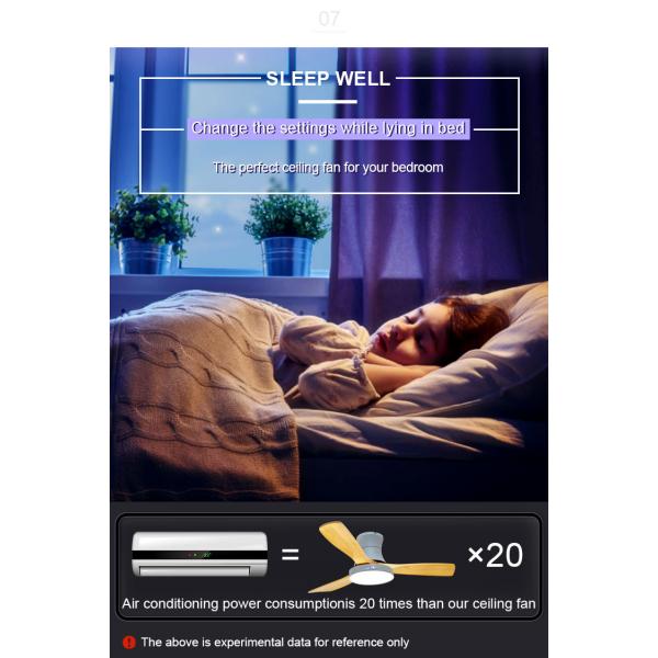 Ventilador de teto de perfil baixo com controle remoto de lâminas de madeira de 48