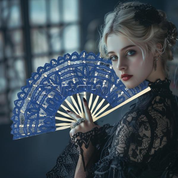 New Fashion Bamboo Hand Fan Lace Printed Chinese Folding Fan for Weddings &