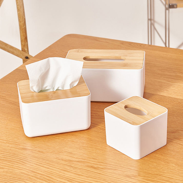 Bamboo Cover Tissue Box And Dispenser For Home Bedroom Office Living Room