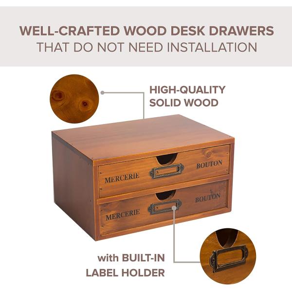 Organize Your Office Supplies in Style with a Rustic Wooden Storage Box and 4 Drawers