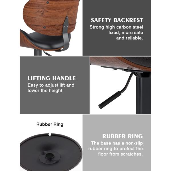 45 Pounds Adjustable Height Bar Chair with Backrest and Footrest PU Leather Upholstery