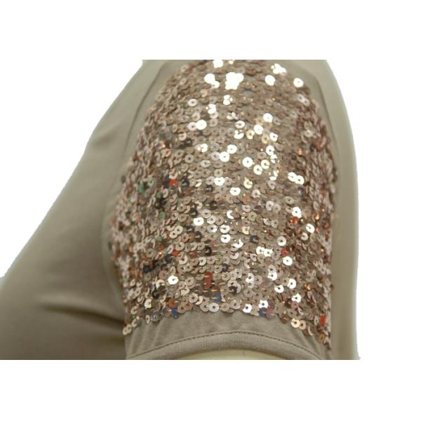 Women's Soft Viscose  1/2 Sleeves Shirt Round-Necline With Paillette Embroider At Sleeve