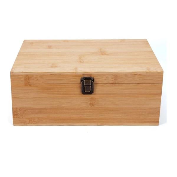 1 X 7.9 X 4.5 Inch Natural Bamboo Wood Storage Box With Hinged Lid Silk-Screen Printing