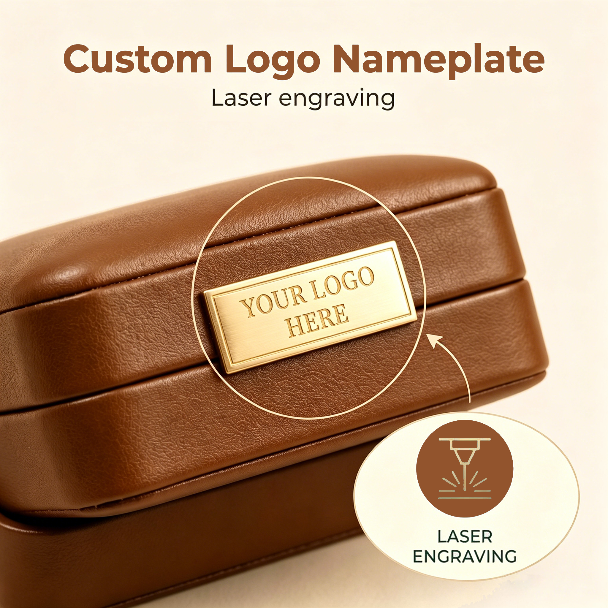 Luxury Brown PU Faux Leather Jewelry Organizer With Engraved Design