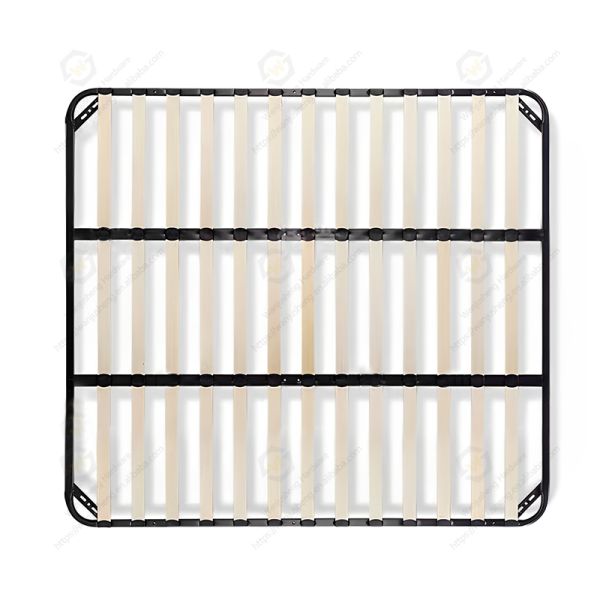 Metal Bed Base Mechanism with Wooden Slats Detachable Storage Function Bedroom Flat Bed Frame