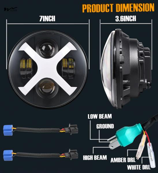 7inch Round LED Headlights X-Style White DRL Blue Turn Signal Vehicle Service Type Car
