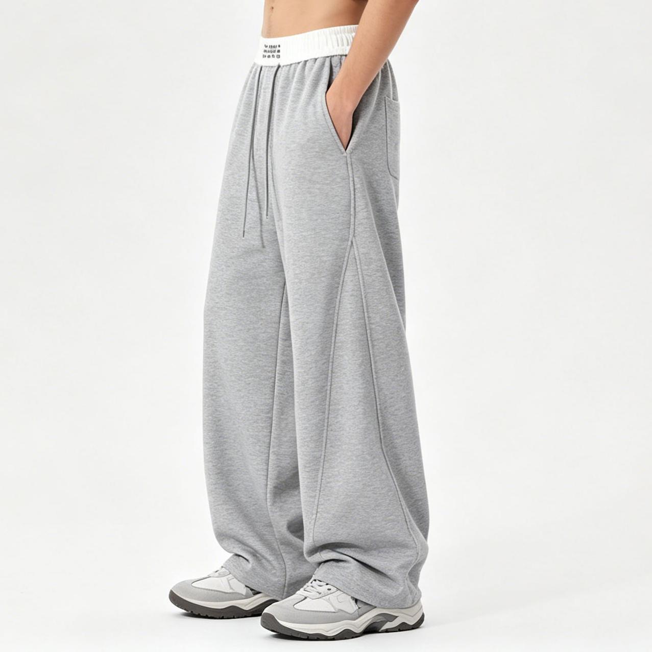 Solid Color Denim Jeans Drawstring Mid Rise Wide Leg Pants Casual