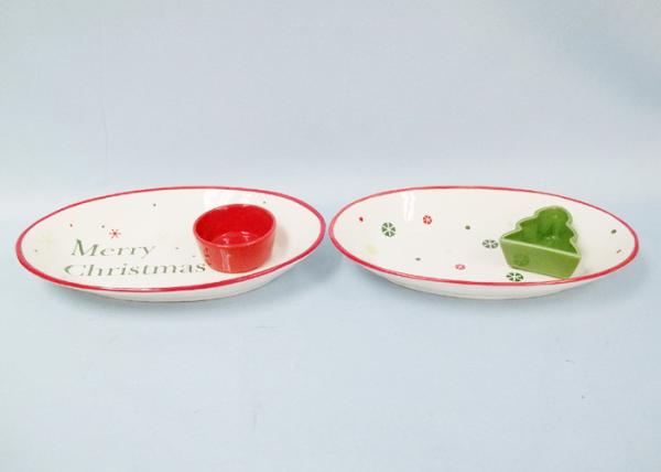 Hand Painted Ceramic Serving Platter Christmas Chip And Dip Set With Spot Decaled