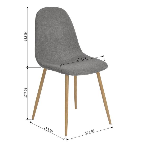 Green Forest Fabric Dining Room Chairs Metal Legs Fabric Cushion Seat Back Modern Gray