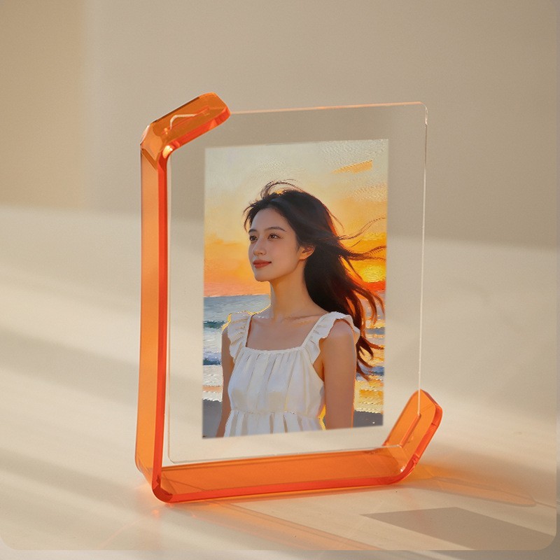 Pink Transparent Acrylic U-Shaped Photo Frame — Desktop Picture Stand for Home Decor, Custom Sizes & Logo Available