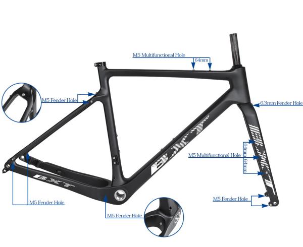 T800 Carbon Gravel Bike Frame Fully Hidden Cable Routing Road Bicycle Frameset 700C