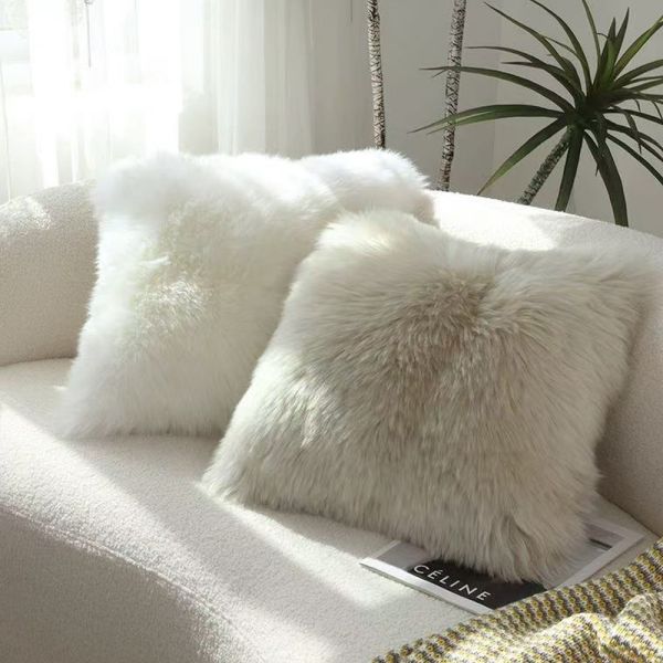 40x40cm Wool Faux Fur Pillow Bedroom Sofa Household Items