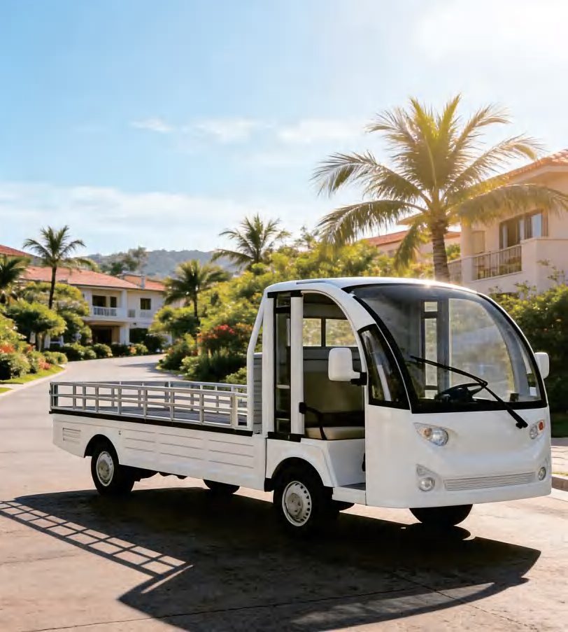 Streamlined Electric Utility Cart 2 Seats Cargo Bed MacPherson Front Suspension Solid Rear Axle Rust Proof Chassis