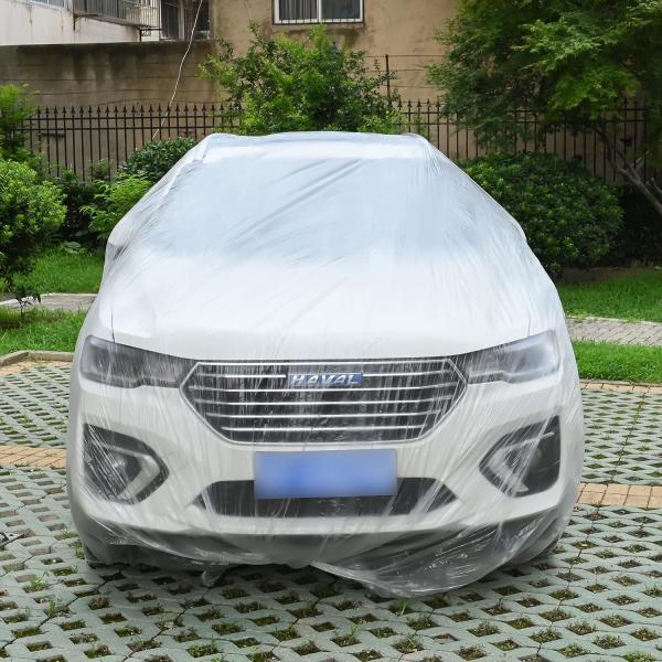 Disposable Car Covers，12.5 x 21.7ft Universal Clear Plastic Car Cover，Disposable Full Exterior Covers Elastic