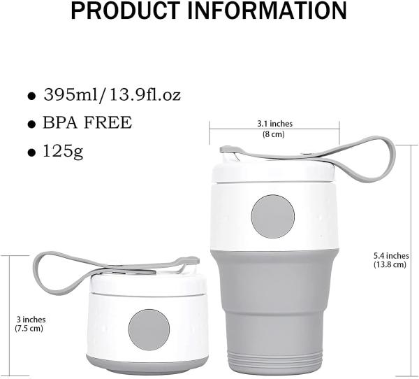 395ml Silicone Foldable Cup Collapsible Coffee Cup Reusable With Lid