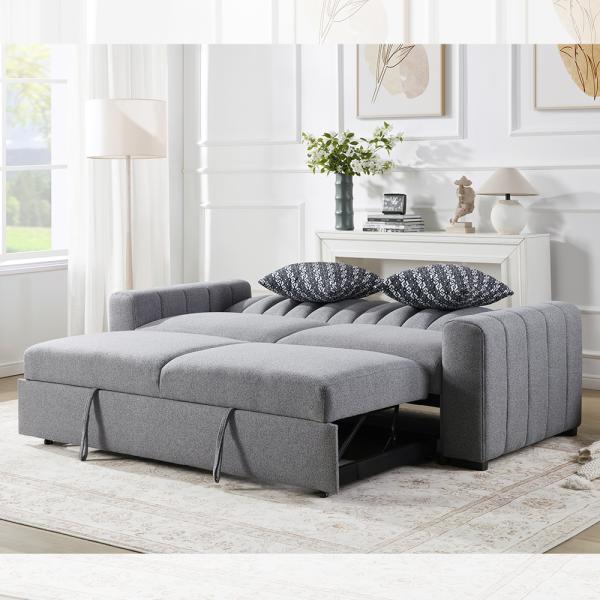 Canapé-lit convertible Queen Size, lit gigogne confortable avec dossier réglable, canapé futon, tissu gris