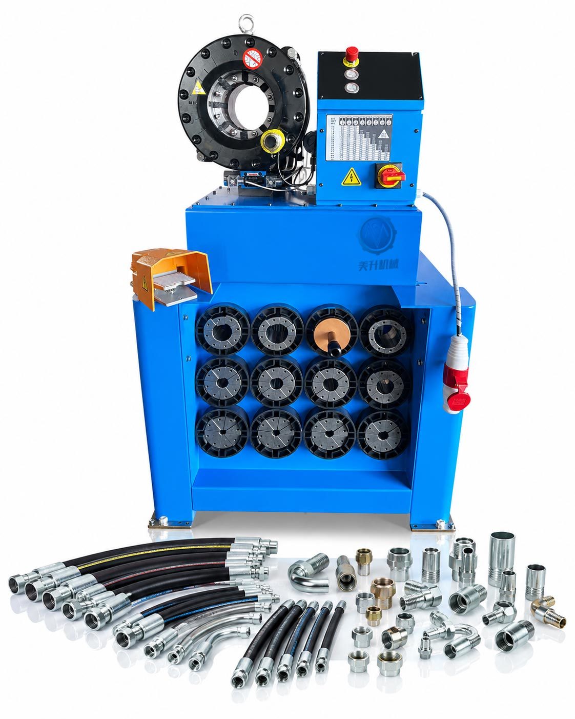 P32 AC Hydraulic Hose Crimping Machine with 650T Crimping Force, 14-87mm Range, and 13 Die Sets