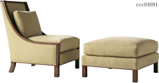 Wooden Armchair With Ottoman Wood Legs , Lounge Ottoman Chair