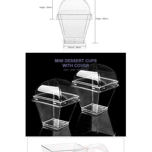 Eco friendly square shape cute clear 2oz dessert cup with dome lid