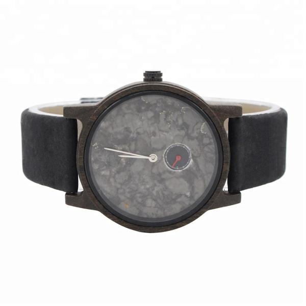 Water Proof Black Sandalwood Marble Face Watch With Natural Cork Straps