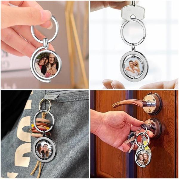 Personalized Rotary Photo Keychain Double Sided 360 Rotating Sublimation Blanks Metal Key Chain  Keyring